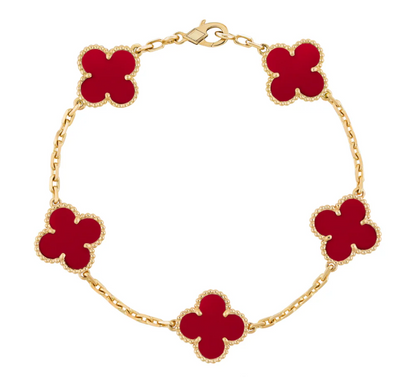 Van Cleef & Arpels Vintage Alhambra Bracelet 5 Motifs Carnelian 18K Yellow Gold - Maison d'Amour