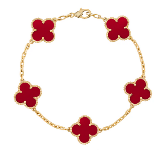 Van Cleef & Arpels Vintage Alhambra Bracelet 5 Motifs Carnelian 18K Yellow Gold - Maison d'Amour