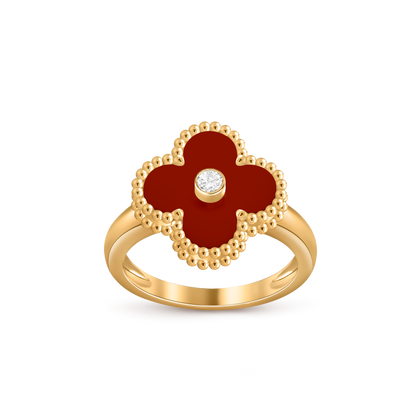 Van Cleef & Arpels Vintage Alhambra Ring 1 Diamond and 18k Yellow Gold Carnelian