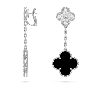 Van Cleef & Arpels 2 motifs Magic Alhambra earrings 18K white gold, Diamond and Onyx.