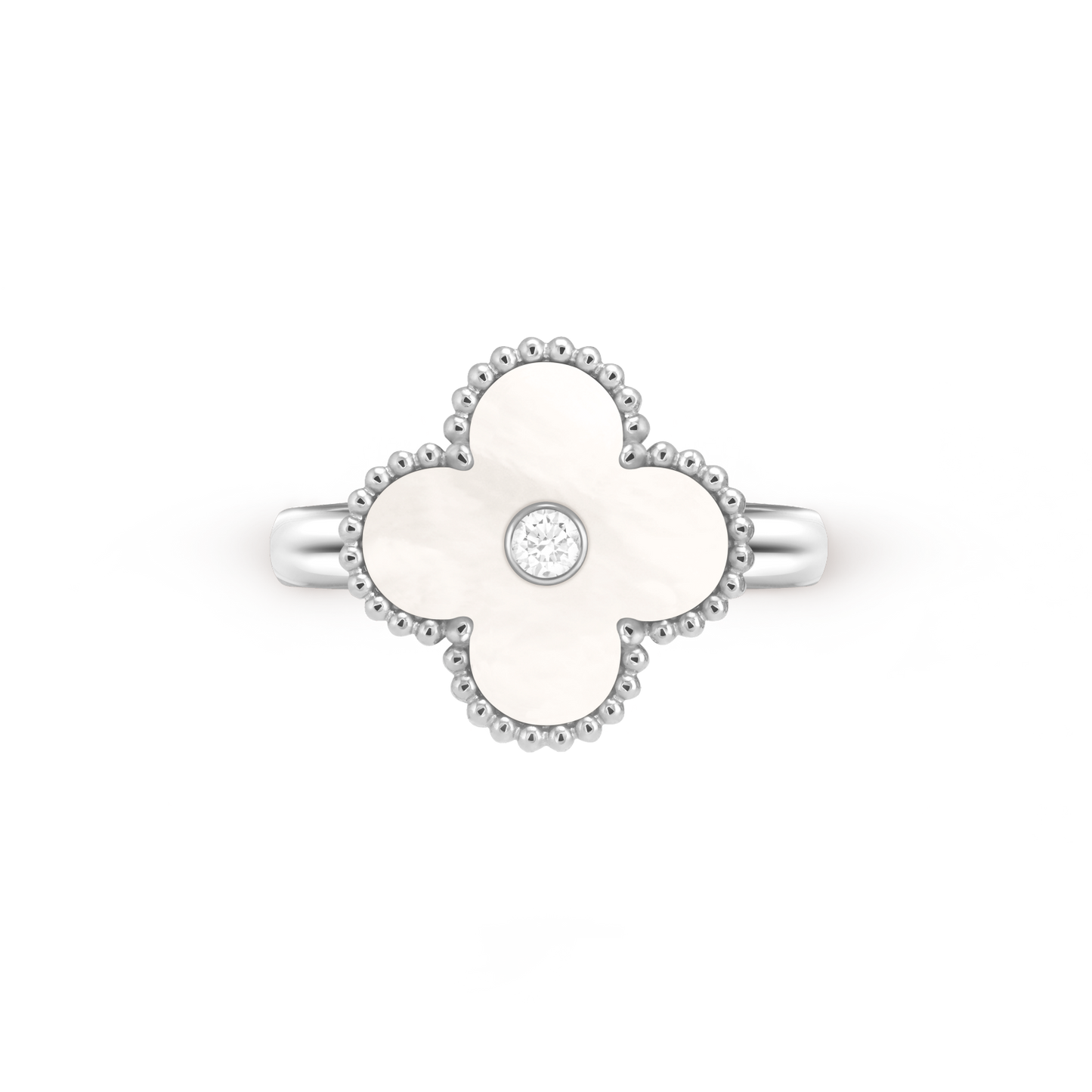 Van Cleef & Arpels Vintage Alhambra Ring & 1 Diamond and 18k White Gold White Mother of Pearl