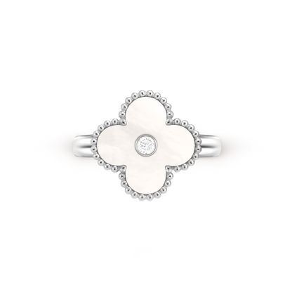 Van Cleef & Arpels Vintage Alhambra Ring & 1 Diamond and 18k White Gold White Mother of Pearl