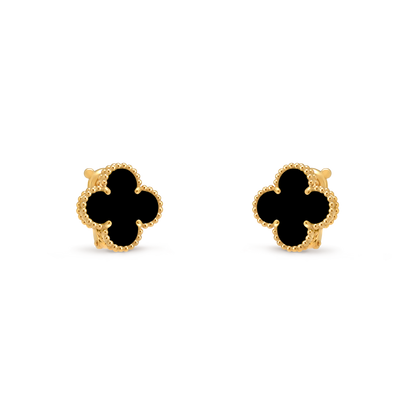 Van Cleef & Arpels Vintage Alhambra Earrings Onyx 18K Yellow Gold