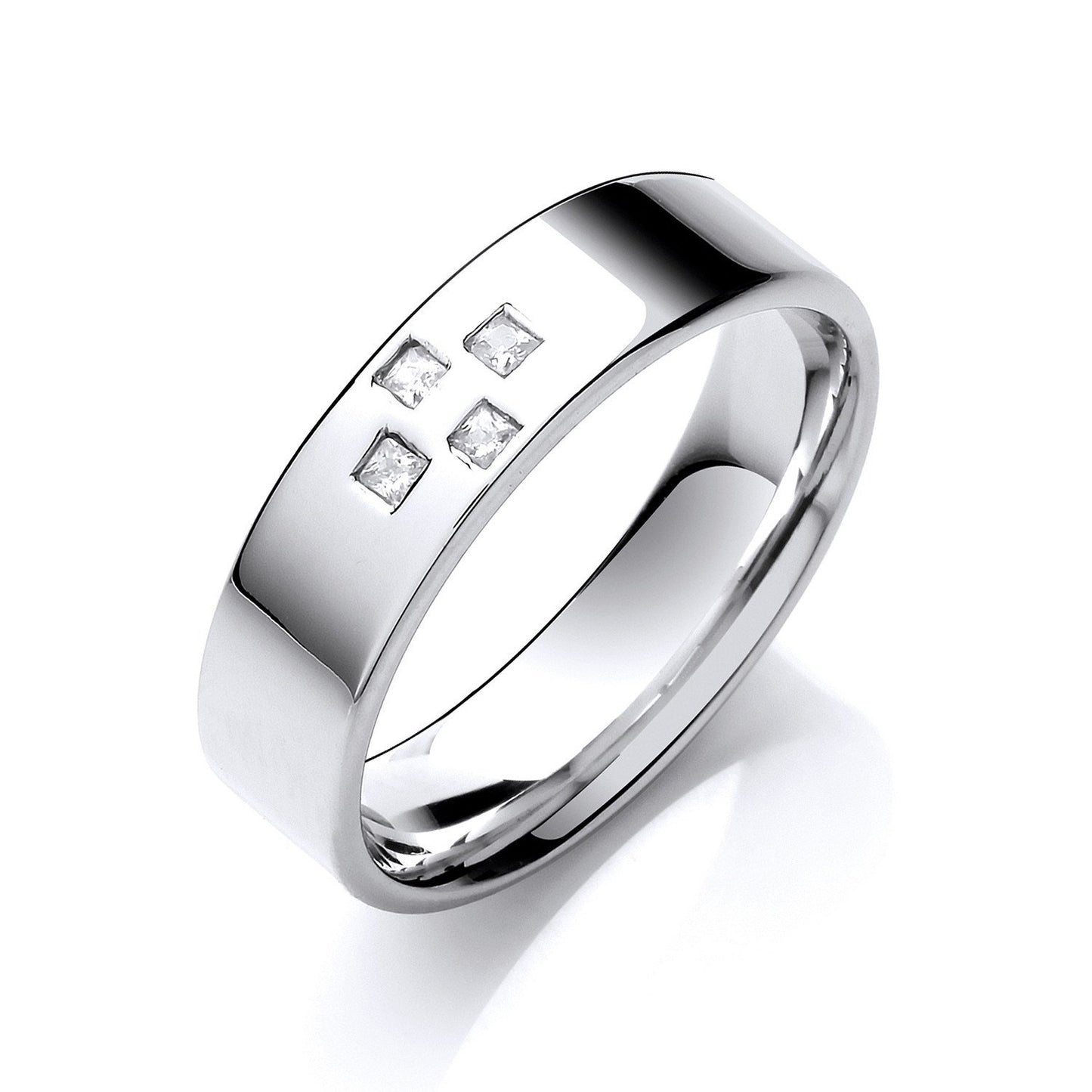 0.08ctw 4st P/c Diamond Set 6mm Flat Court Cross Style Wedding Band | Maison D'amour Luxury Fine Jewellery Collection Online