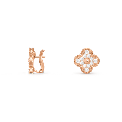 Van Cleef & Arpels Vintage Alhambra Earrings Diamond 18K Rose Gold