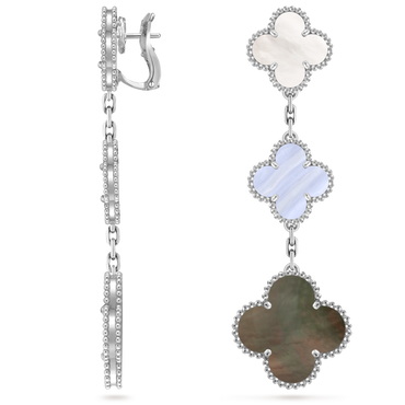 Van Cleef & Arpels 3 motifs Alhambra earrings 8K yellow gold, Chalondony and Mother of Pearl.