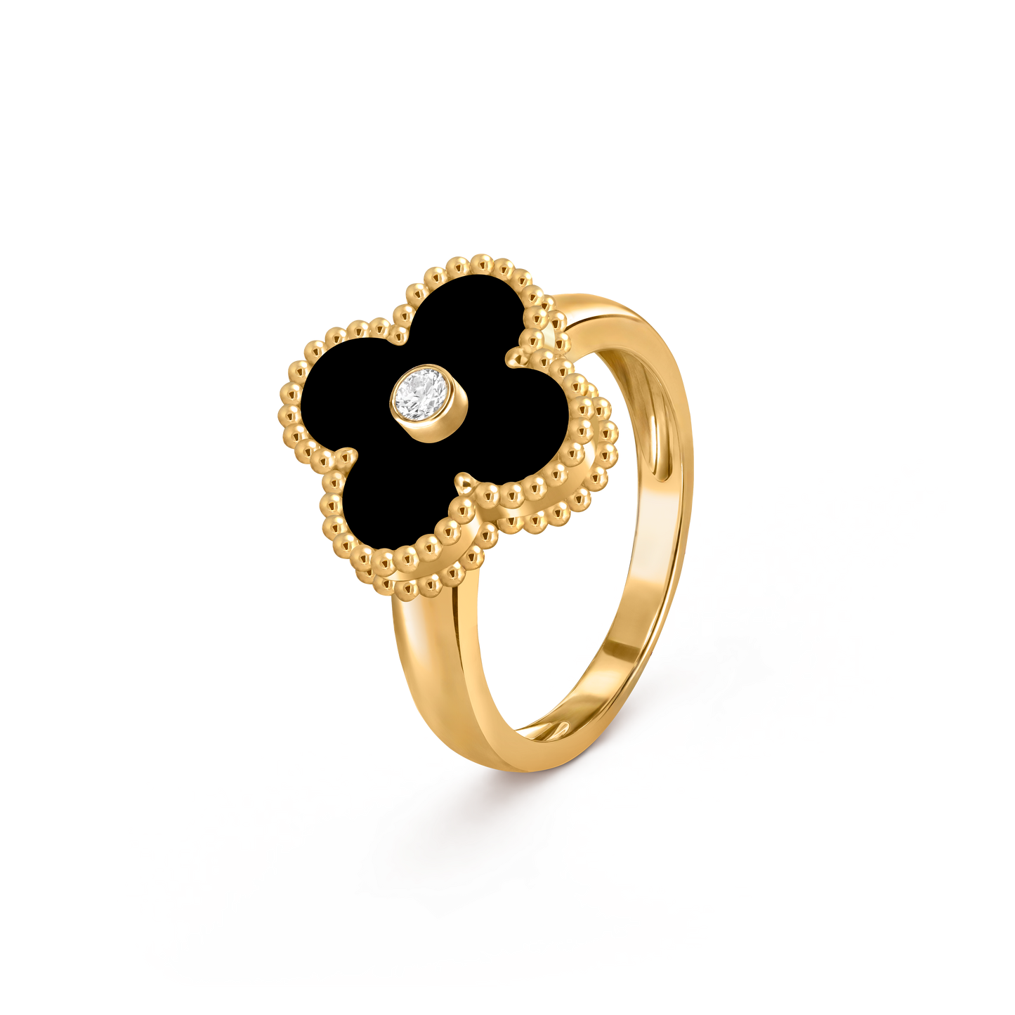 Van Cleef & Arpels Vintage Alhambra Ring 1 Diamond and 18k Yellow Gold & Onyx