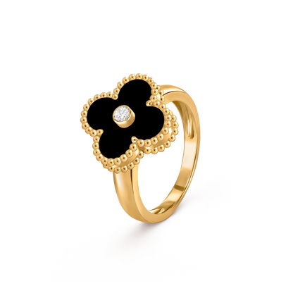 Van Cleef & Arpels Vintage Alhambra Ring 1 Diamond and 18k Yellow Gold & Onyx