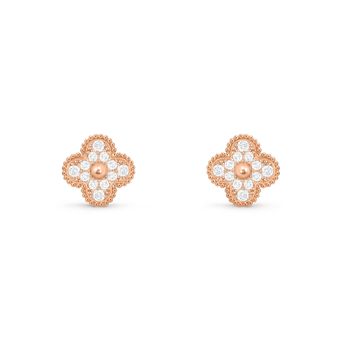 Van Cleef & Arpels Vintage Alhambra Earrings Diamond 18K Rose Gold