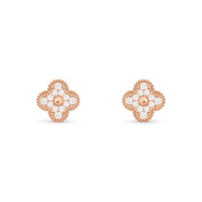 Van Cleef & Arpels Vintage Alhambra Earrings Diamond 18K Rose Gold