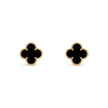 Van Cleef & Arpels Vintage Alhambra Earrings Onyx 18K Yellow Gold