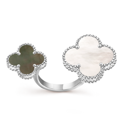 Van Cleef & Arpels Magic Alhambra between the finger Ring 18k White Gold Black & White Mother of Pearl