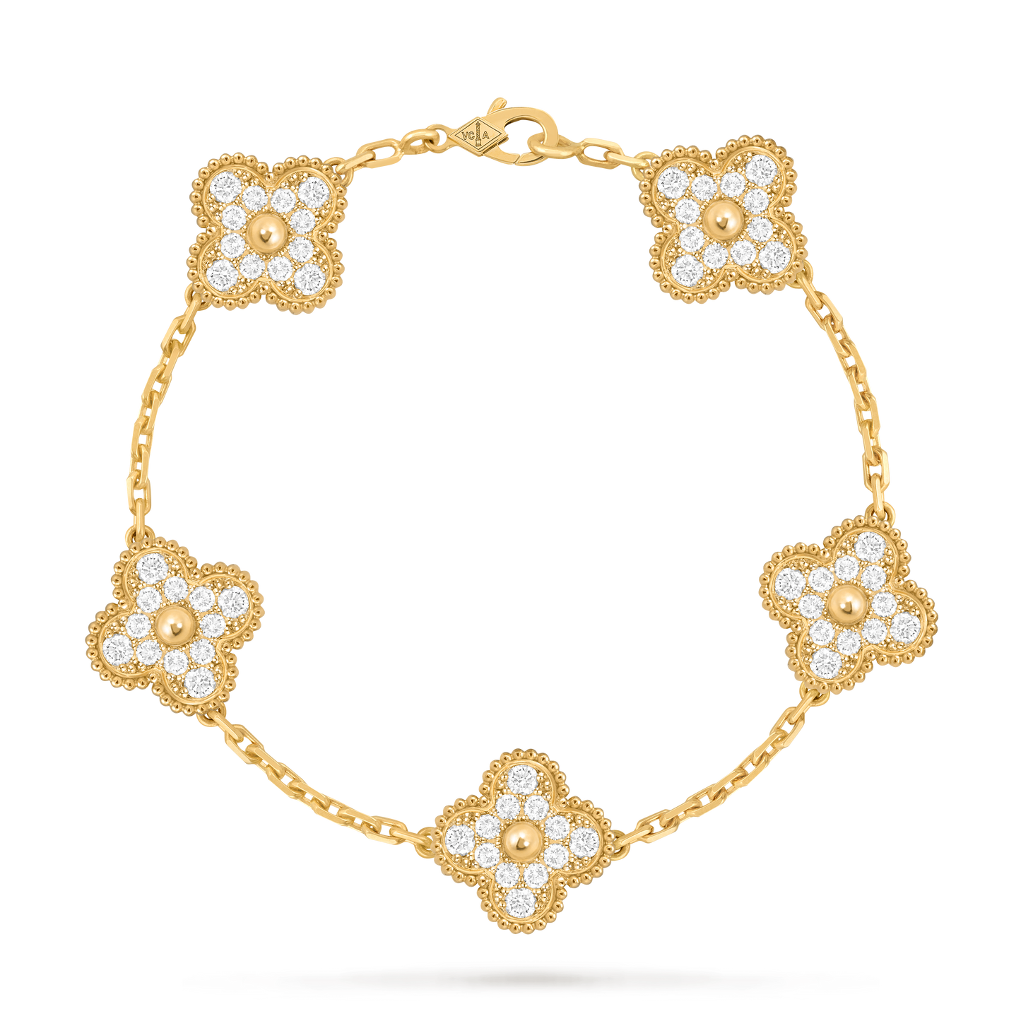 Van Cleef & Arpels Vintage Alhambra Bracelet 5 Motifs Full Diamonds 18K Yellow Gold