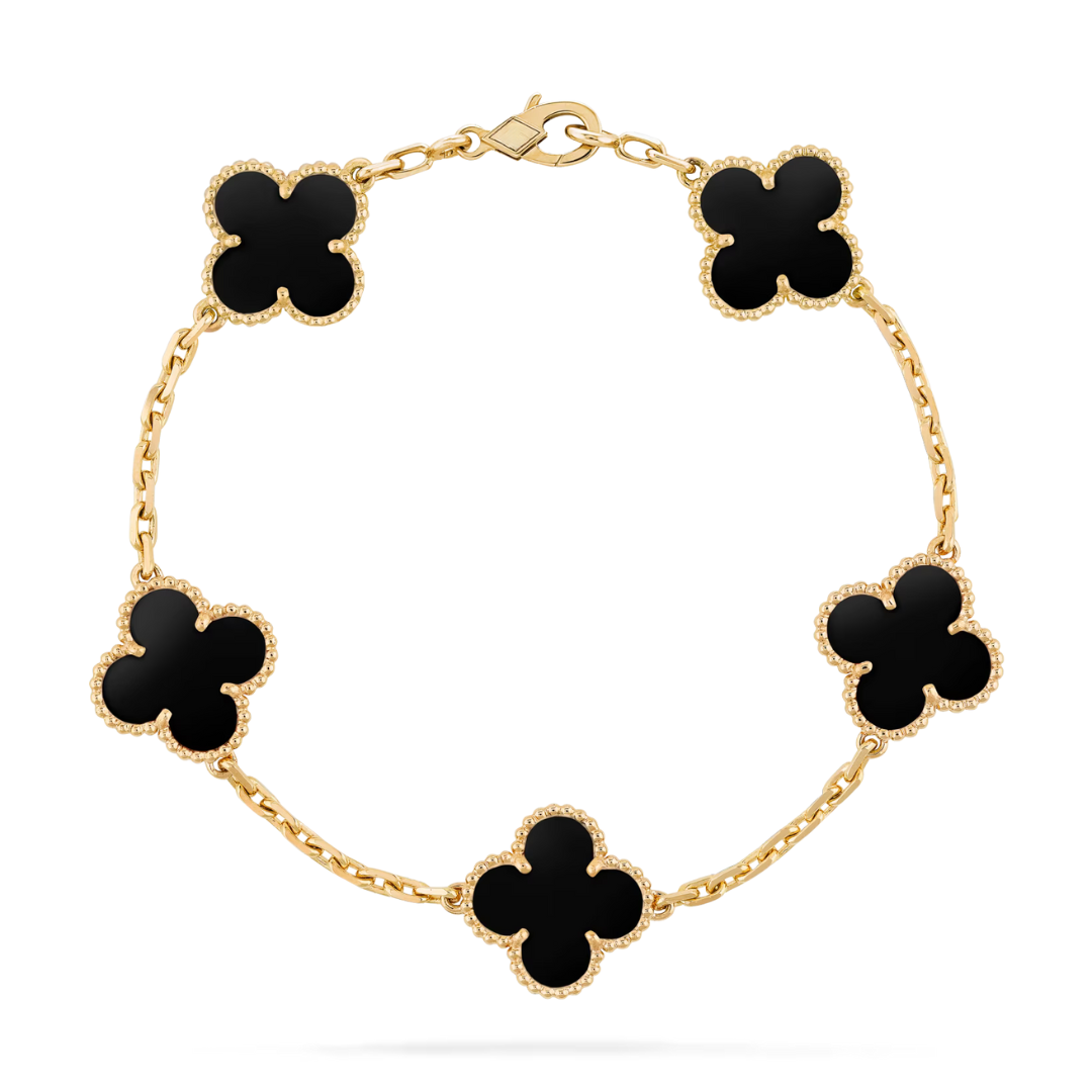 Van Cleef & Arpels Vintage Alhambra Bracelet 5 Motifs Black Onyx 18K Yellow Gold