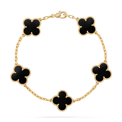 Van Cleef & Arpels Vintage Alhambra Bracelet 5 Motifs Black Onyx 18K Yellow Gold