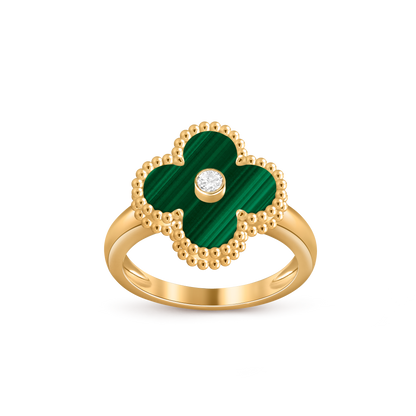 Van Cleef & Arpels Vintage Alhambra Ring 1 Diamond and 18k Yellow Gold Yellow Malachite