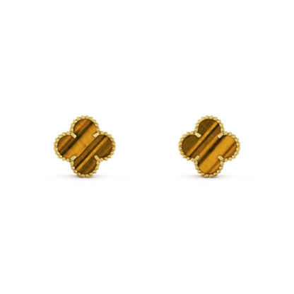 Van Cleef & Arpels Vintage Alhambra Earrings Tiger Eye 18K Yellow Gold