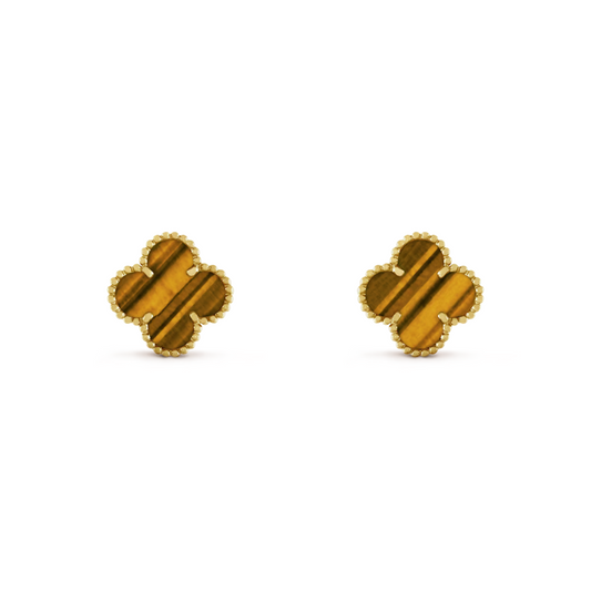 Van Cleef & Arpels Vintage Alhambra Earrings Tiger Eye 18K Yellow Gold