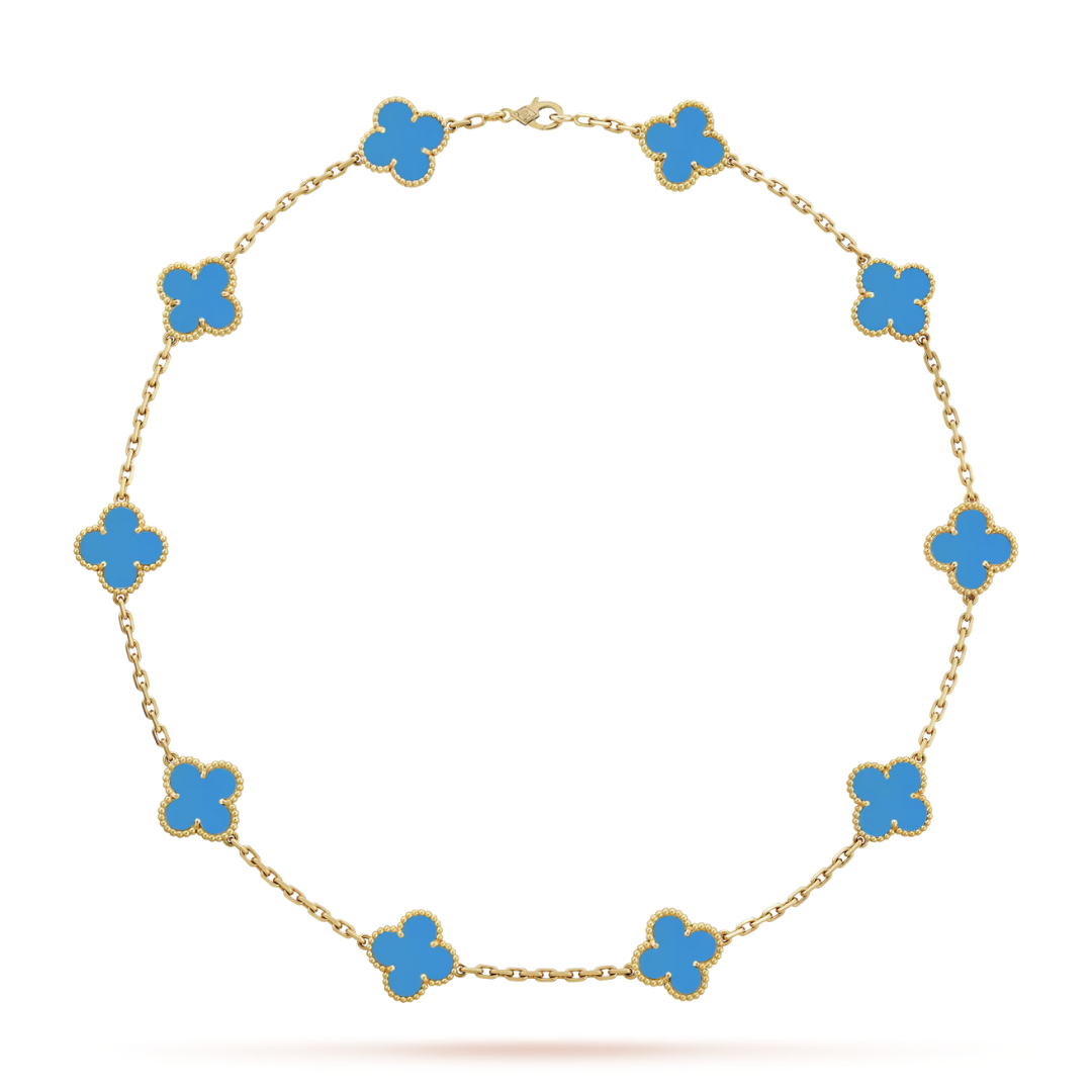 Van Cleef & Arpels Alhambra necklace 10 motifs, Agate 18K Yellow Gold (Pre-Owned)
