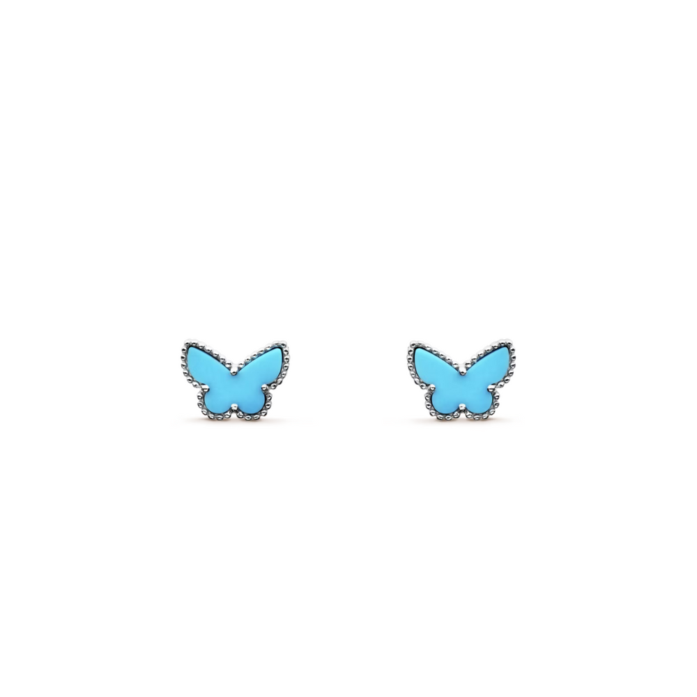 Van Cleef & Arpels Vintage Sweet Alhambra Butterfly Earrings Turquoise 18K White Gold