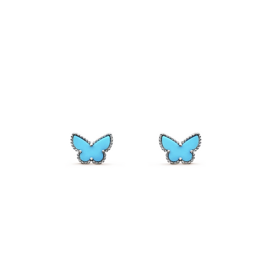 Van Cleef & Arpels Vintage Sweet Alhambra Butterfly Earrings Turquoise 18K White Gold