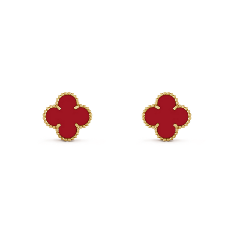 Van Cleef & Arpels Vintage Alhambra Earrings Carnelian 18K Yellow Gold - Maison d'Amour