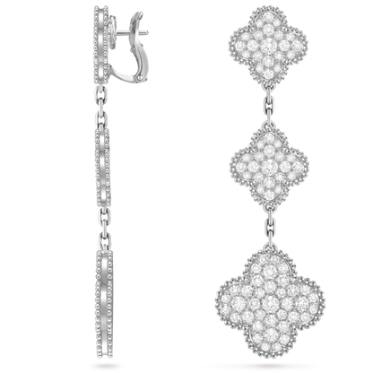 Van Cleef & Arpels Magic 3 motifs Alhambra earrings solid 18K White gold and Diamond.