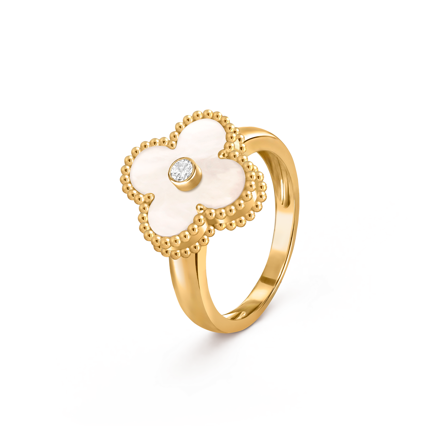 Van Cleef & Arpels Vintage Alhambra Ring 1 Diamond and 18k Yellow Gold Mother Of Pearl