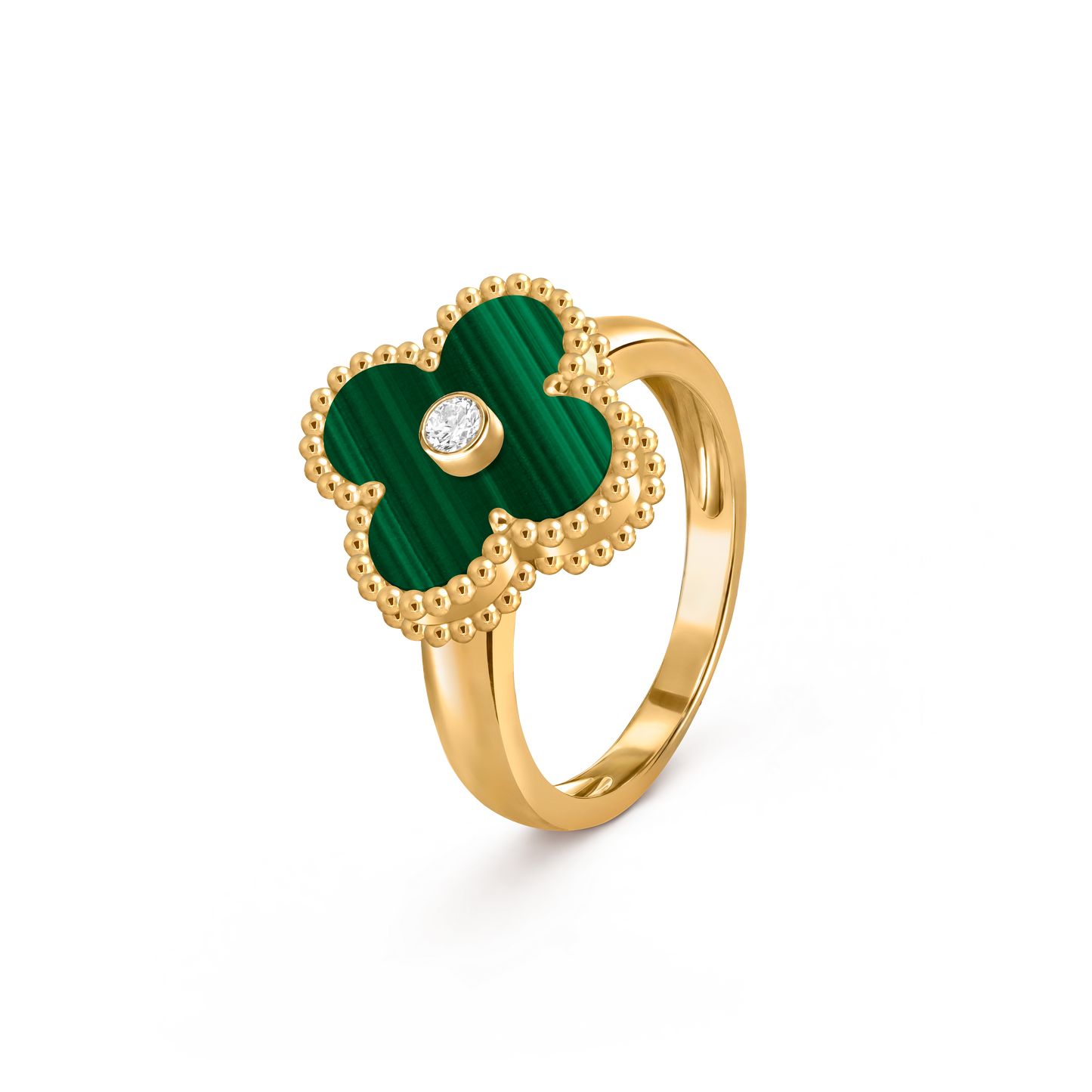 Van Cleef & Arpels Vintage Alhambra Ring 1 Diamond and 18k Yellow Gold Yellow Malachite