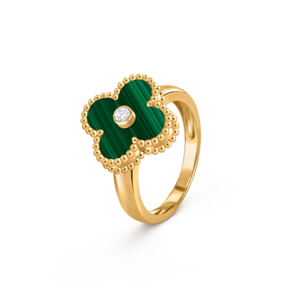 Van Cleef & Arpels Vintage Alhambra Ring 1 Diamond and 18k Yellow Gold Yellow Malachite